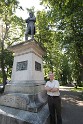 Stewart Cameron at the local Burns statue in Halifax, Canada. Created by G. A. Lawson, the statue was erected in 1919 by the then Halifax North British Society (now known as "The Scots").
