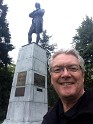 Stewart Cameron at the Burns monument in Stanley Park, Vancouver, Canada. It was erected in 1928 and was the first statue in the city. It was one of many copies of the G.A. Lawson design.